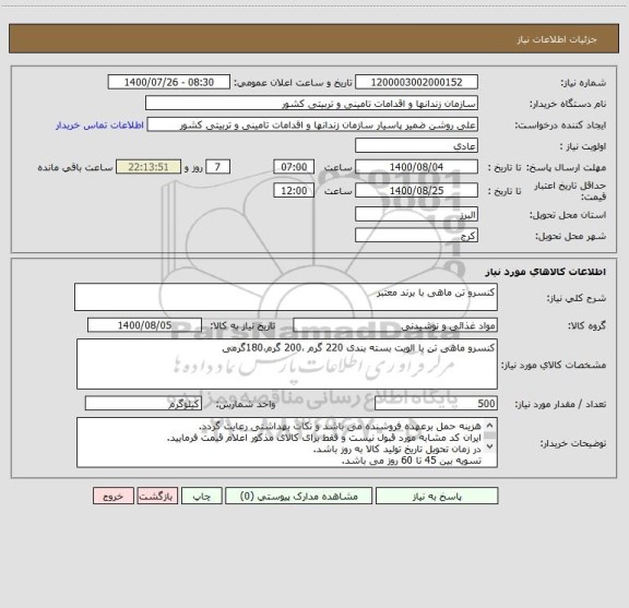 استعلام کنسرو تن ماهی با برند معتبر