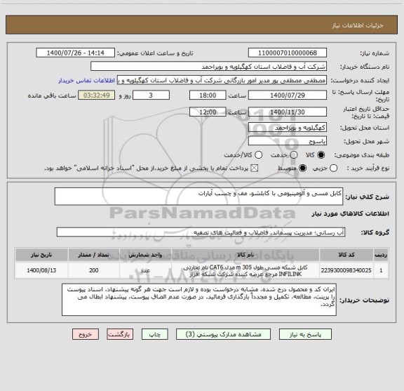 استعلام کابل مسی و آلومینیومی با کابلشو، مف و چسب آپارات