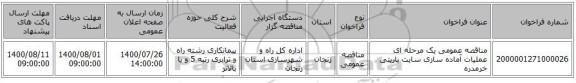 مناقصه عمومی یک مرحله ای عملیات آماده سازی سایت باریتی خرمدره