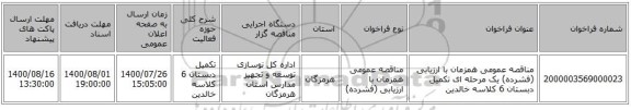 مناقصه عمومی همزمان با ارزیابی (فشرده) یک مرحله ای تکمیل دبستان 6 کلاسه خالدین 