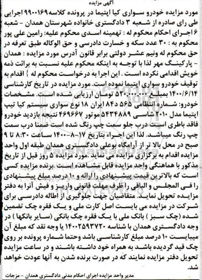 مزایده خودرو سواری کیا اپتیما 