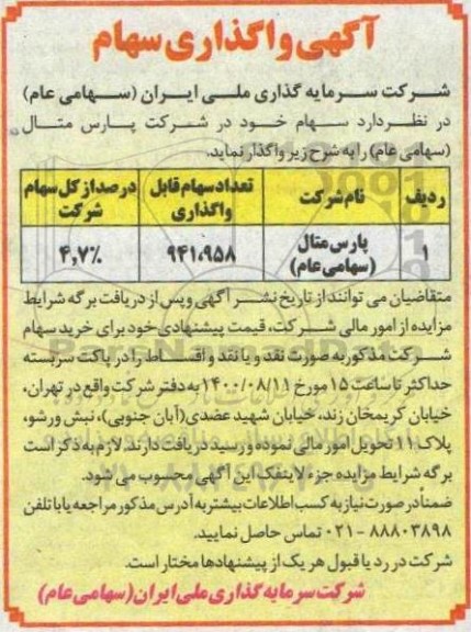 مزایده واگذاری سهام