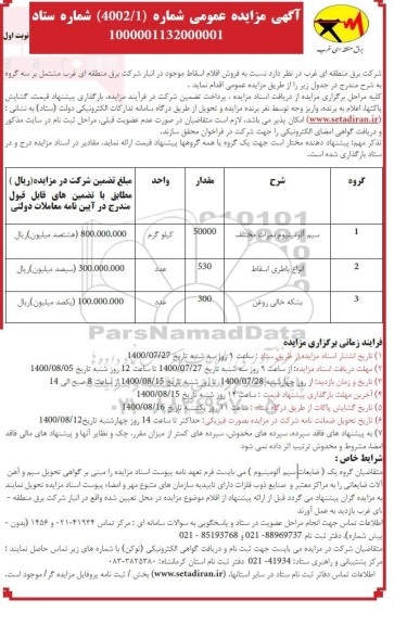 مزایده فروش اقلام اسقاط 