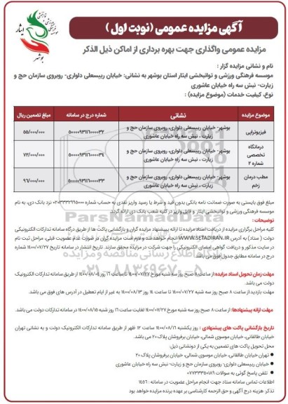 مزایده عمومی واگذاری جهت بهره برداری از اماکن