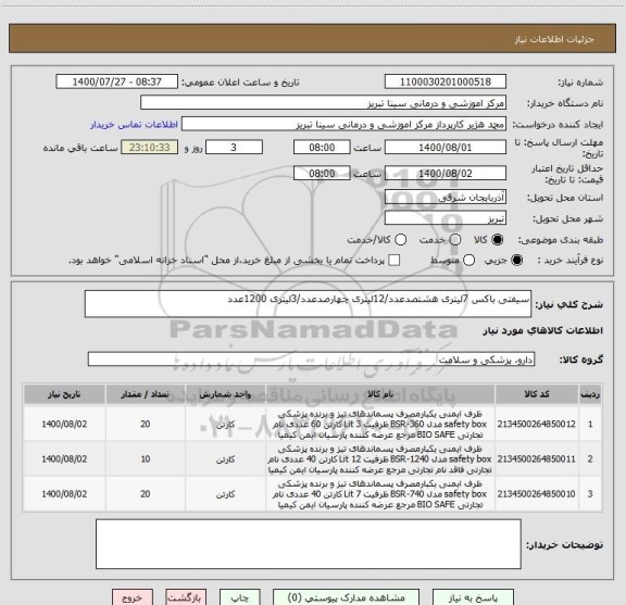 استعلام سیفتی باکس 7لیتری هشتصدعدد/12لیتری چهارصدعدد/3لیتری 1200عدد