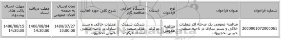 مناقصه عمومی یک مرحله ای عملیات خاکی و بستر سازی در ناحیه صنعتی حبیبی نخجیروان