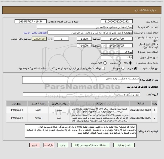 استعلام میکروست و صفربند تولید داخل