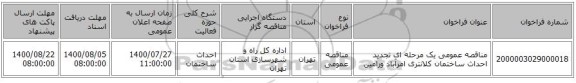 مناقصه عمومی یک مرحله ای تجدید احداث ساختمان کلانتری امرآباد ورامین