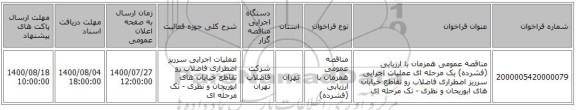 مناقصه عمومی همزمان با ارزیابی (فشرده) یک مرحله ای عملیات اجرایی سرریز اضطراری فاضلاب رو تقاطع خیابان های ابوریحان و نظری - تک مرحله ای 