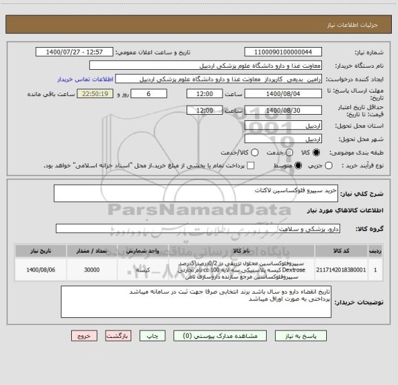 استعلام خرید سیپرو فلوکساسین لاکتات 