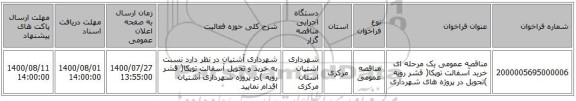مناقصه عمومی یک مرحله ای خرید آسفالت توپکا( قشر رویه )تحویل در پروژه های شهرداری 