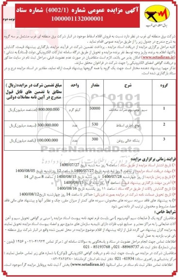مزایده فروش اقلام اسقاط  - نوبت دوم