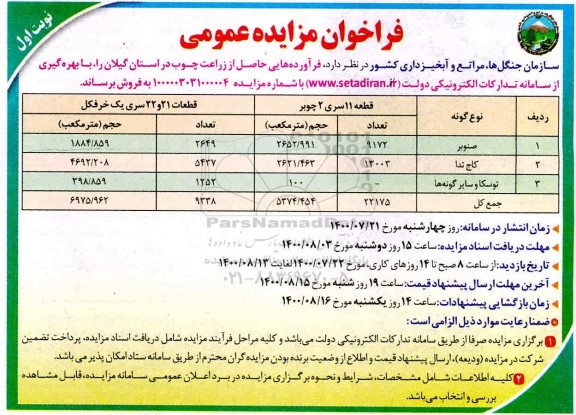 فراخوان مزایده فرآورده هایی حاصل از زراعت چوب