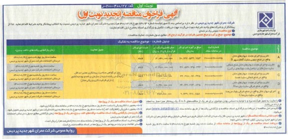 تجدید فراخوان مناقصه تخریب و اجرای مجدد دیوارهای حائل 