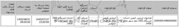 فراخوان ارزیابی کیفی احداث ایستگاه CGS دوم شهر ملایر 42-1400