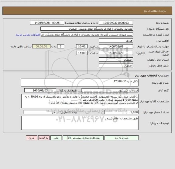 استعلام کابل سیمکان 300*1