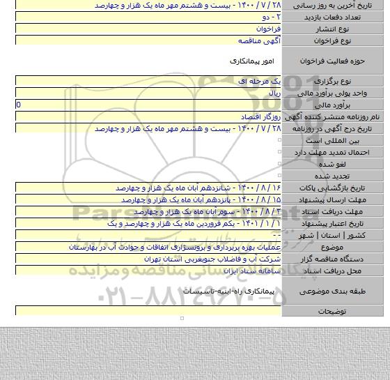 عملیات بهره بربرداری و برونسژاری اتفاقات و حوادث آب در بهارستان