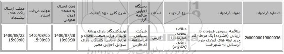 مناقصه عمومی همزمان با ارزیابی (فشرده) یک مرحله ای خرید لوله های فولادی طرح آبرسانی به شهر فسا