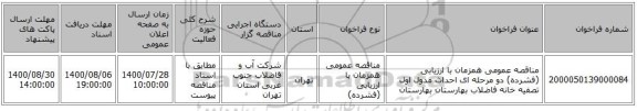 مناقصه عمومی همزمان با ارزیابی (فشرده) دو مرحله ای احداث مدول اول  تصفیه خانه فاضلاب بهارستان بهارستان 