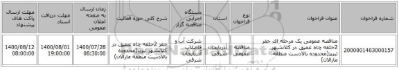 مناقصه عمومی یک مرحله ای حفر 2حلقه چاه عمیق در کلانشهر تبریز(محدوده بالادست منطقه مارالان)