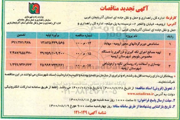 تجدید مناقصه ساماندهی دوربرگردان 