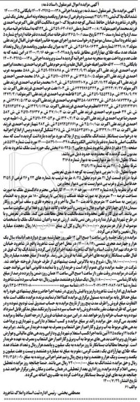 مزایده،مزایده ششدانگ پلاک ثبتی 3159.22 بخش یک