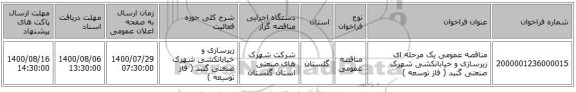 مناقصه عمومی یک مرحله ای زیرسازی و خیابانکشی شهرک صنعتی گنبد ( فاز توسعه )