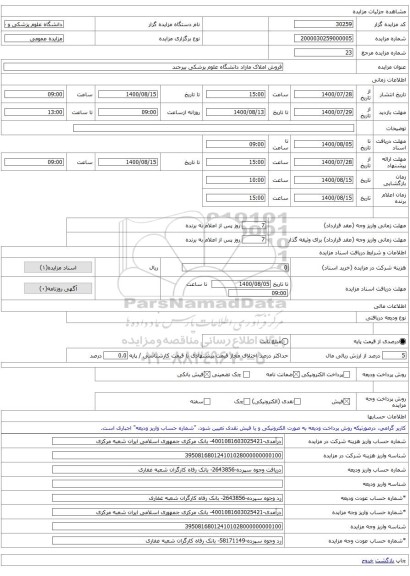 فروش املاک مازاد دانشگاه علوم پزشکی بیرجند 