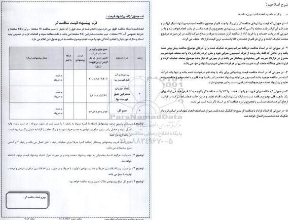 اصلاحیه مناقصه بهره برداری آب و خدمات مشترکین 