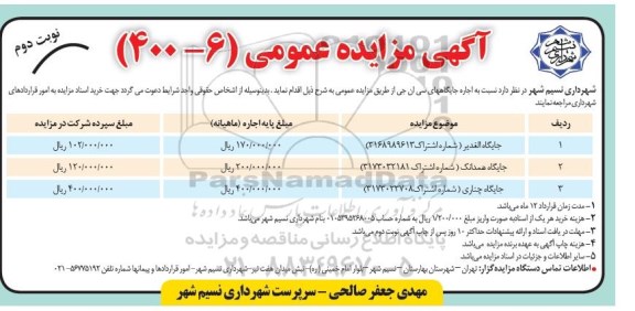 مزایده،مزایده جاره جایگاه های سی ان جی
