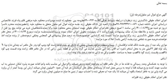 مزایده،مزایده فروش موازی یک حبه از روی هشت دانگ قنات ترافکستان