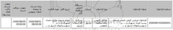 فراخوان ارزیابی کیفی انجام خدمات پست امداد شهری و ... در شهرستانهای اردبیل و ... 