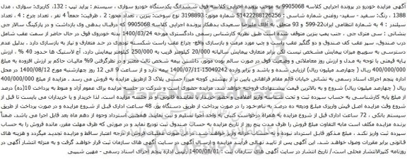 آگهی مزایده شدانگ یکدستگاه خودرو سواری سیستم پراید 
