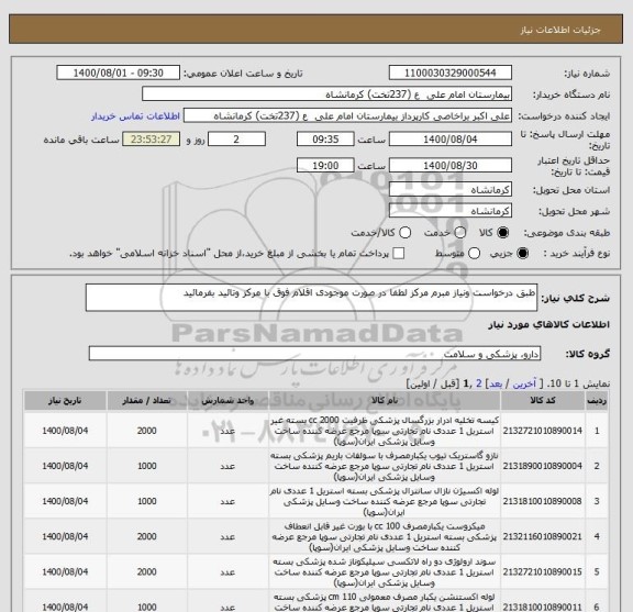 استعلام طبق درخواست ونیاز مبرم مرکز لطفا در صورت موجودی اقلام فوق با مرکز وتائید بفرمائید 