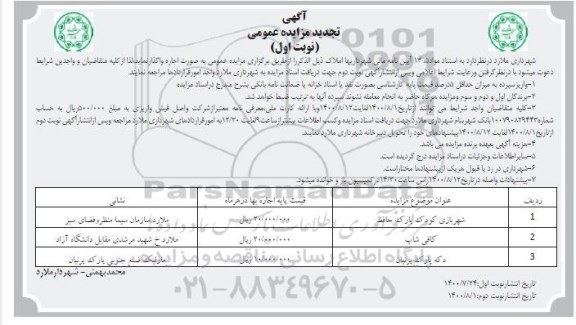 تجدید مزایده، تجدید مزایده اجاره املاک