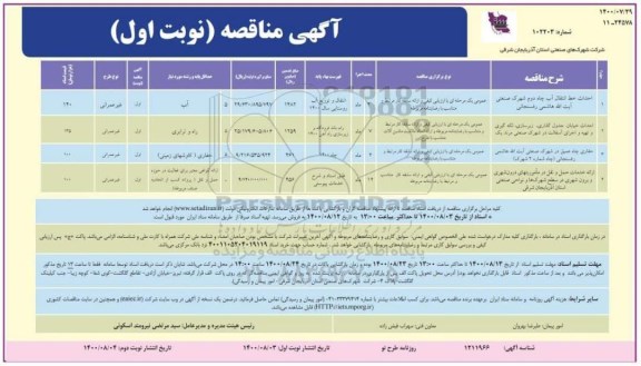 مناقصه احداث خط انتقال ...