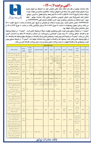 آگهی مزایده مزایده فروش املاک مازاد ملکی تملیکی