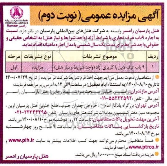 مزایده اجاره 9 باب غرف تجاری