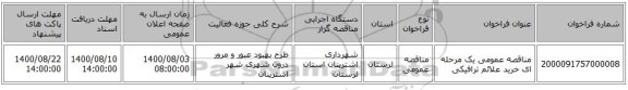 مناقصه عمومی یک مرحله ای خرید علائم ترافیکی