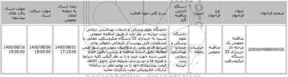 مناقصه عمومی یک مرحله ای خریداری 32 دستگاه میکروسکوپ