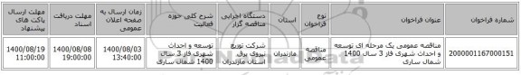 مناقصه عمومی یک مرحله ای توسعه و احداث شهری فاز 3 سال 1400	شمال ساری