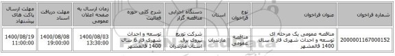 مناقصه عمومی یک مرحله ای توسعه و احداث شهری فاز 6 سال 1400	قائمشهر