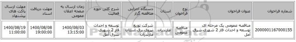 مناقصه عمومی یک مرحله ای توسعه و احداث فاز 2 شهری 	شرق آمل