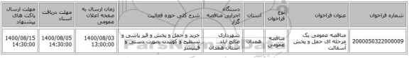 مناقصه عمومی یک مرحله ای حمل و پخش آسفالت