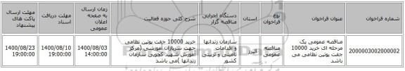 مناقصه عمومی یک مرحله ای خرید 10000 جفت پوتین نظامی می باشد