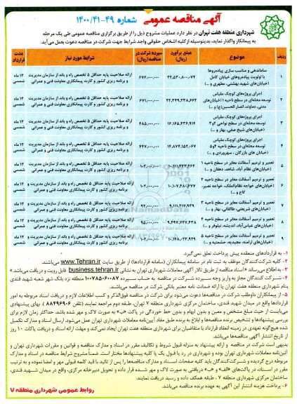 مناقصه ساماندهی و مناسب سازی پیاده روها ...