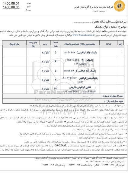 استعلام،  استعلام انواع پکینگ  