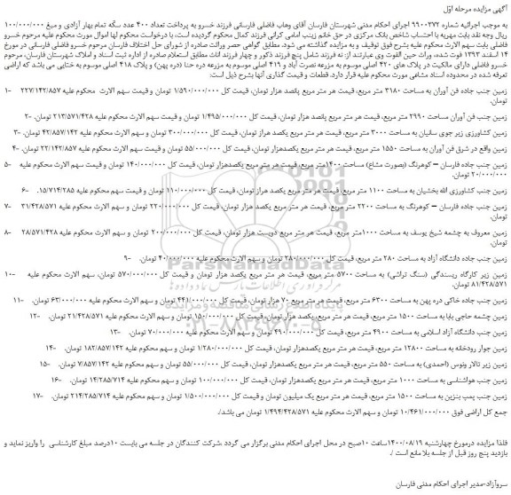 مزایده،مزایده فروش زمین جنب جاده فن آوران به مساحت 3180 متر مربع 