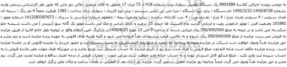 آگهی مزایده  یک دستگاه اتومبیل سواری پراید