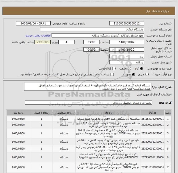 استعلام دستگاه اندازه گیری فیبر خام،کجلدان،انکوباتور،کوره 4 لیتری،انکوباتور یخچال دار،هود شیمیایی،اجاق هضم،سوکسله همه اجناس از برند آرمیناد